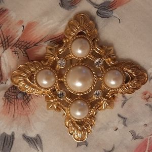 KJL Kenneth Jane Lane for Avon Maltese Cross Brooch, Pendant, and Pearl Enhancer